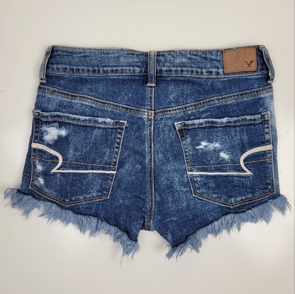 America Eagle Hi Rise Shortie Distressed Denim Shorts 4 - Picture 6 of 6